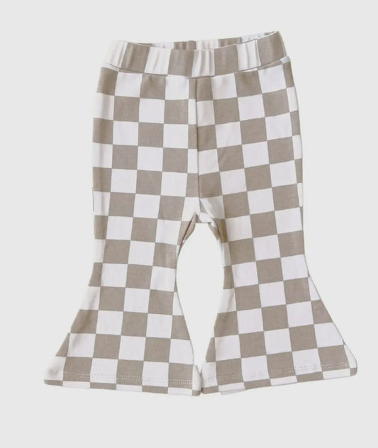 Checkered Flare Pants - Latte