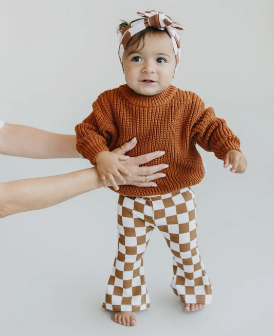 Checkered Flare Pants - Copper