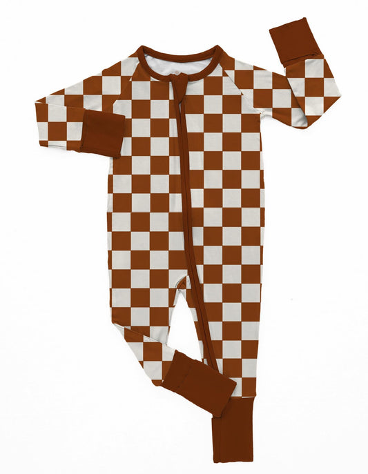 Preorder Rusted Checkered Bamboo Zippy Romper